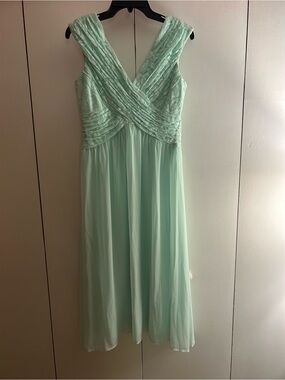 Mint Green Sleeveless Midi Dress with Cross-Front Bodice